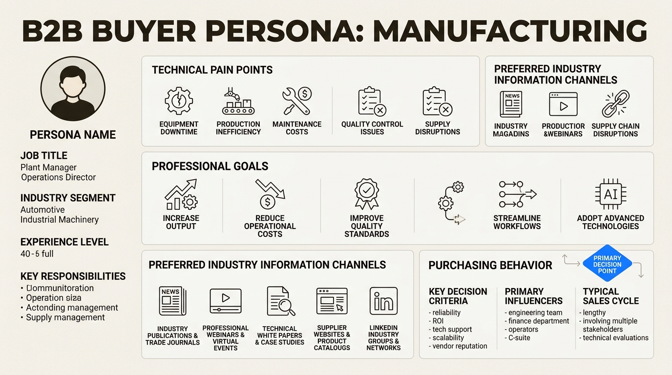 Developing specific personas ensures your marketing messages resonate with the actual decision-makers in engineering and manufacturing firms.