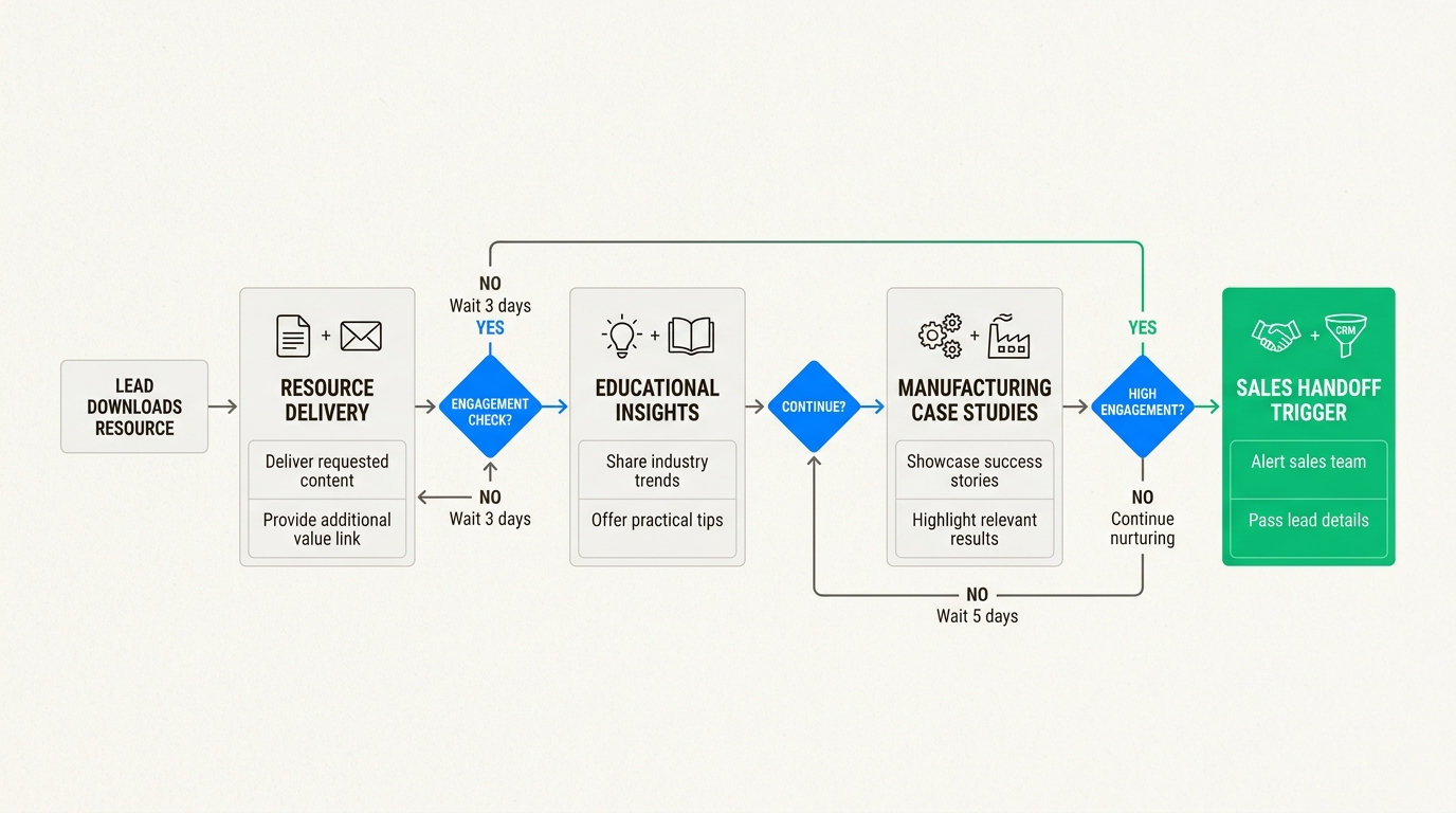 Automated nurture sequences maintain engagement by delivering relevant content to prospects at the right moment in their journey.